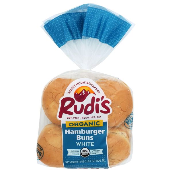 RUDIS: Organic Bakery Organic White Hamburger Buns, 18 oz