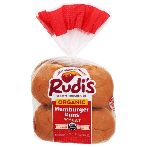 RUDIS: Organic Bakery Organic Wheat Hamburger Buns, 18 oz