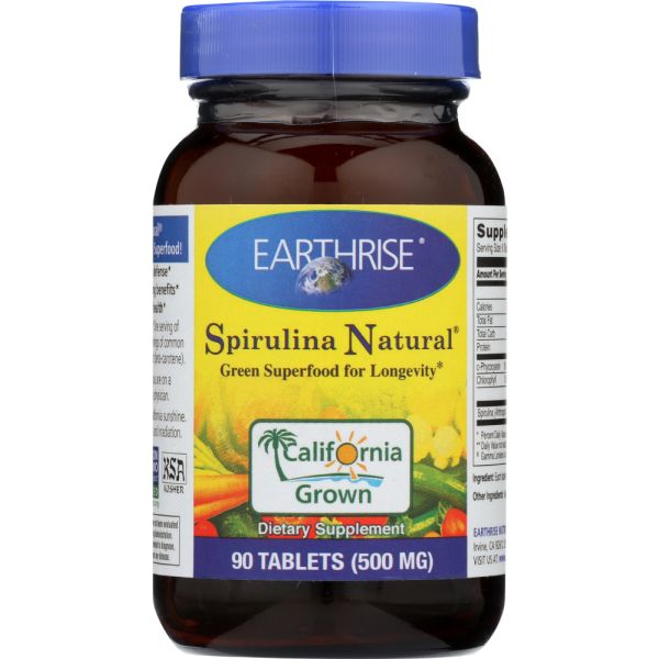 EARTHRISE: Spirulina Natural Green Super Food For Longevity 500 mg, 90 Tablets