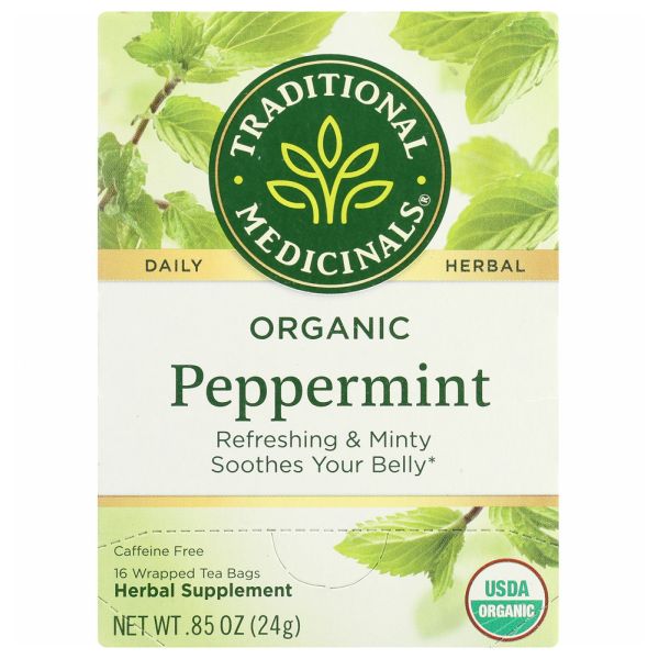 TRADITIONAL MEDICINALS: Organic Peppermint Herbal Tea 16 Tea Bags, 0.85 oz