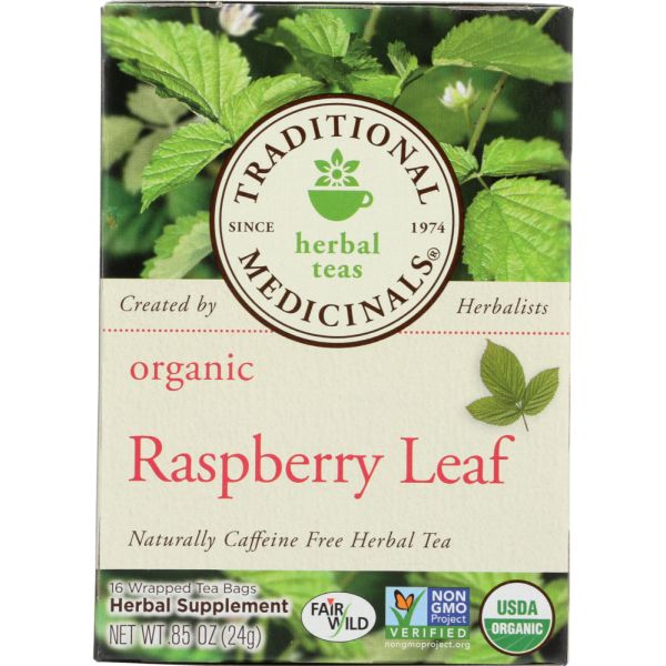 TRADITIONAL MEDICINALS: Organic Raspberry Leaf Caffeine Free Herbal Tea 16 Tea Bags, 0.85 oz
