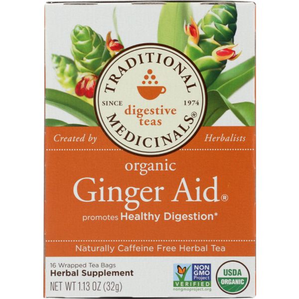 TRADITIONAL MEDICINALS: Organic Ginger Aid Herbal Tea 16 Tea Bags, 1.13 oz