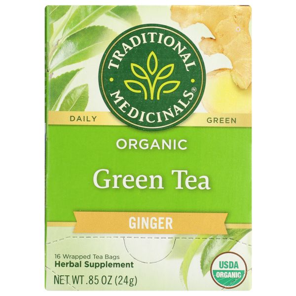 TRADITIONAL MEDICINALS: Organic Green Tea Ginger 16 tea bags, 0.85 oz