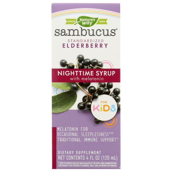 NATURES WAY: Sambucus Elderberry Night Time Syrup For Kids, 4 fo
