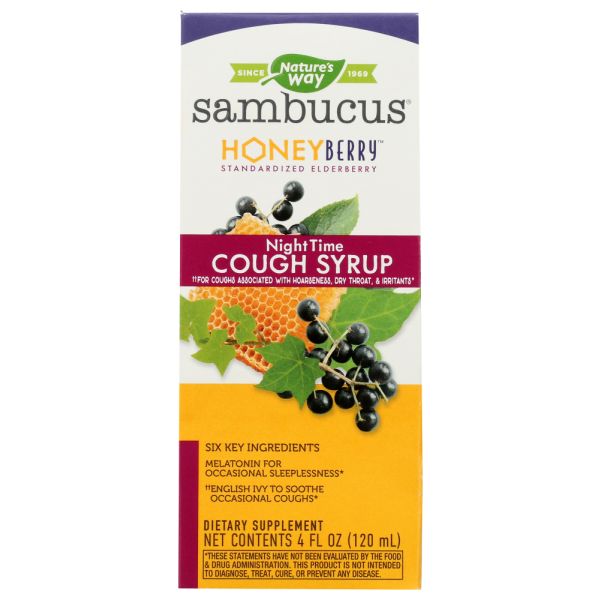 NATURES WAY: Sambucus Honeyberry Night Time Cough Syrup, 4 fo