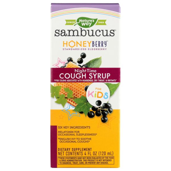 NATURES WAY: Sambucus Honeyberry Night Time Cough Syrup For Kids, 4 fo