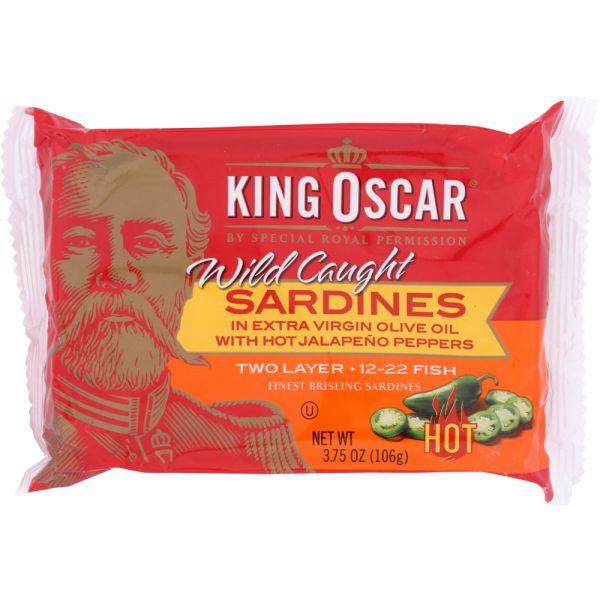 KING OSCAR: Brisling Sardines With Hot Jalapeño Peppers, 3.75 oz