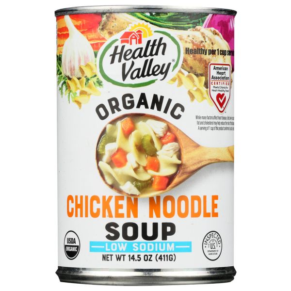 HEALTH VALLEY: Organic Chicken Noodle Soup Low Sodium, 15 oz