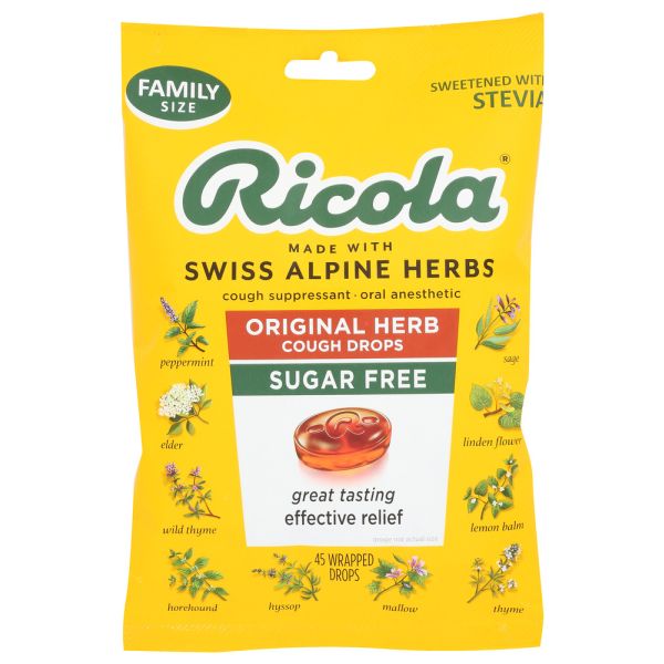 RICOLA: Original Herb Cough Drops Sugar Free, 45 pc