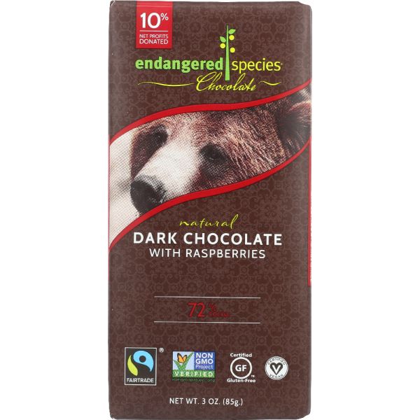 ENDANGERED SPECIES: Natural Dark Chocolate Bar with Raspberries, 3 oz