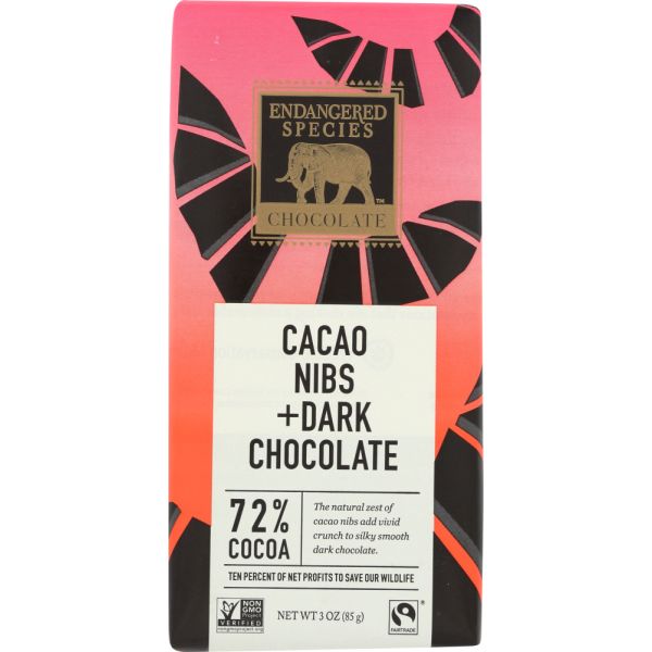 ENDANGERED SPECIES: Cacao Nibs Dark Chocolate Bar, 3 oz