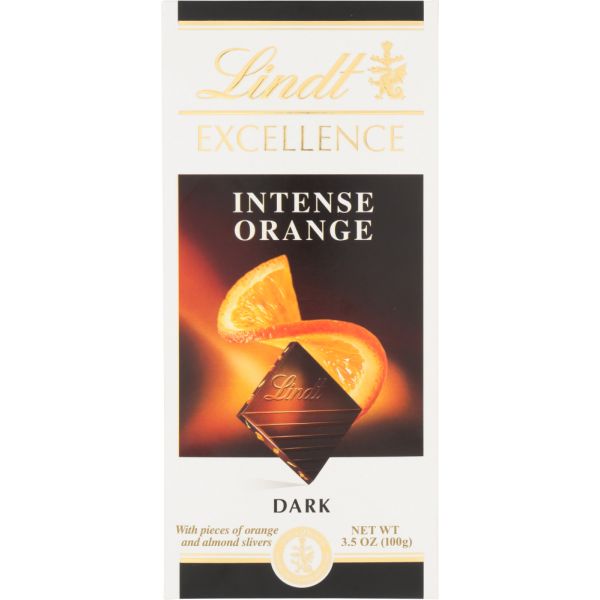 LINDT: Chocolate Bar Excellence Dark Chocolate Intense Orange, 3.5 oz