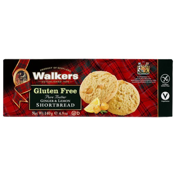 WALKERS: Gluten Free Ginger and Lemon Shortbread, 4.9 oz