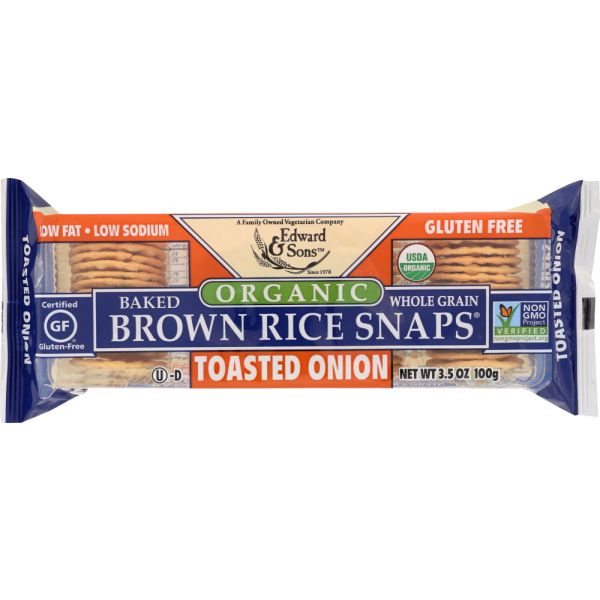 EDWARD & SONS: Organic Toasted Onion Baked Brown Rice Snaps, 3.5 oz