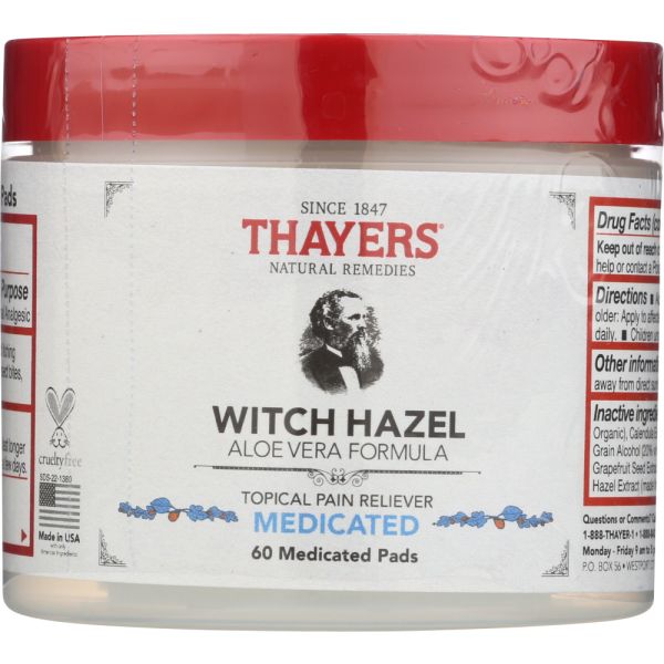 THAYER: Witch Hazel Medicated Pads, 60 pc