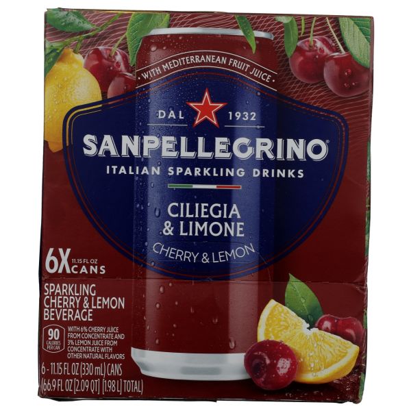 SAN PELLEGRINO: Cherry and Lemon Italian Sparkling Drinks 6pk, 66.9 fo