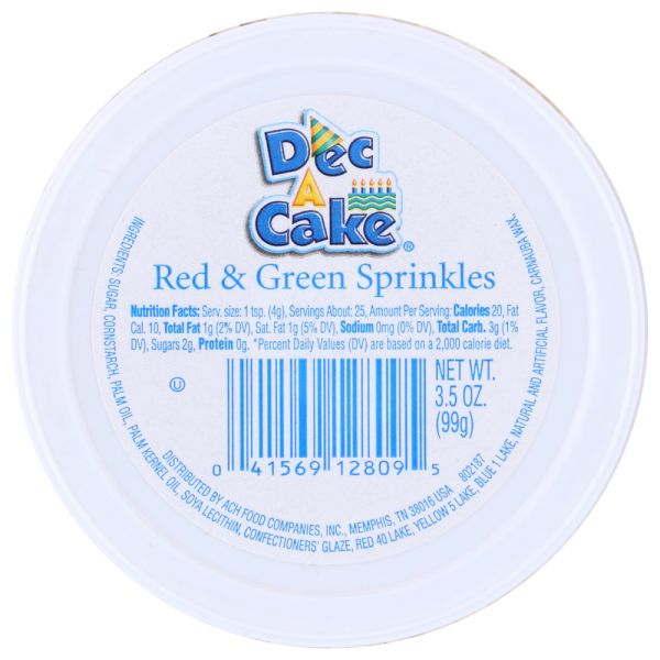 DEC A CAKE: Red & Green Sprinkles Cup, 3.50 oz