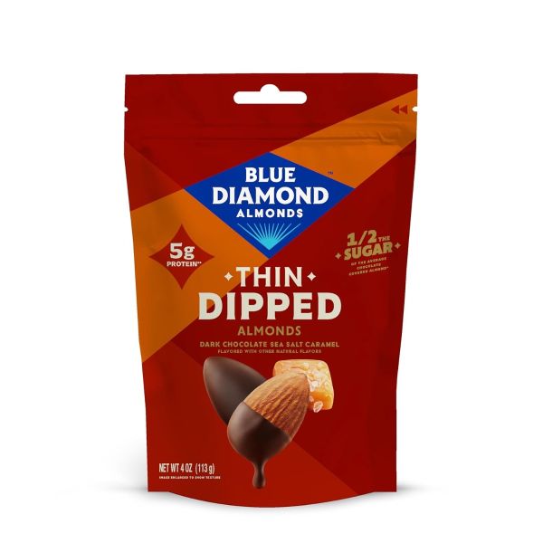 BLUE DIAMOND: Thin Dipped Dark Chocolate Sea Salt Caramel Almond, 4 oz