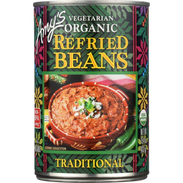 AMY'S: Vegetarian Organic Refried Beans Traditional, 15.4 Oz