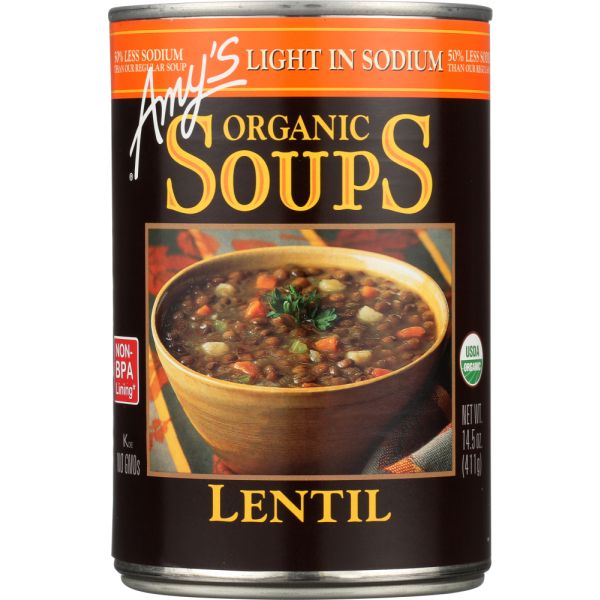 AMY'S: Organic Soup Lentil Light In Sodium, 14.5 oz