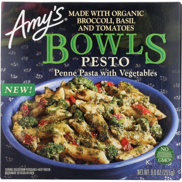 AMYS: Pesto Penne Pasta with Vegetables Bowl, 9 oz