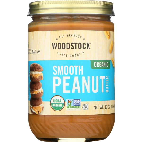 WOODSTOCK: Peanut Butter Smooth Salted Organic, 16 oz