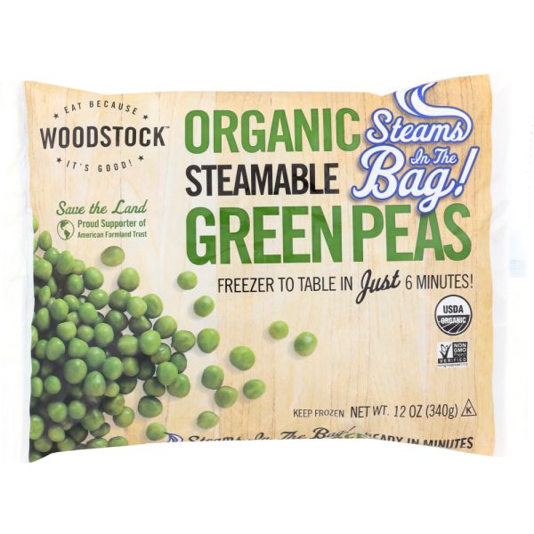 WOODSTOCK: Steamable Organic Green Peas, 12 oz