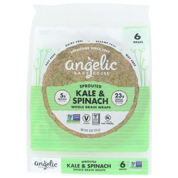 ANGELIC BAKEHOUSE: 7 Sprouted Whole Grains Garden Wraps Spring Kale Spinach, 9 oz