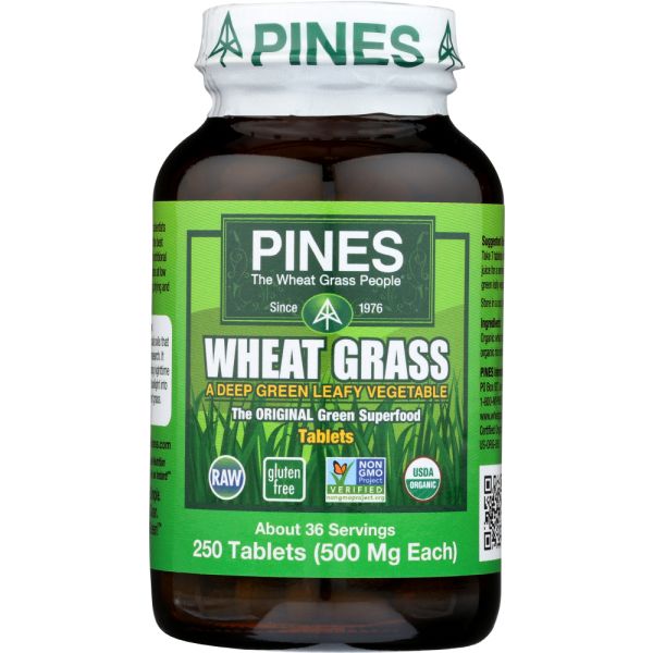 Pines International Organic Wheat Grass 500 Mg, 250 Tablets