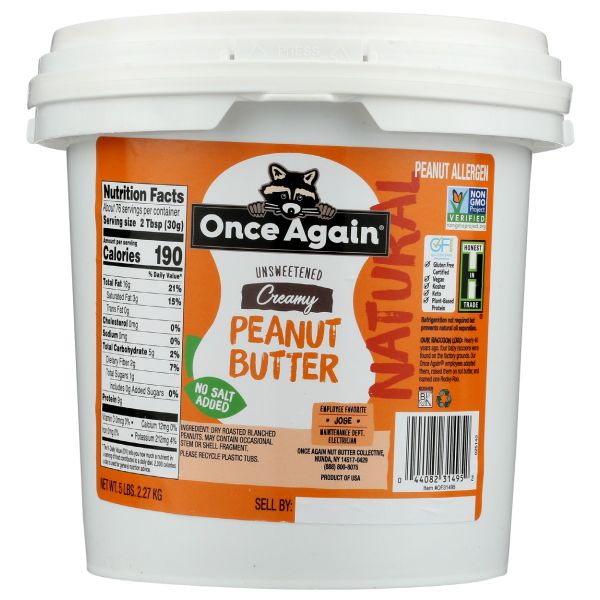 ONCE AGAIN: Natural Creamy Unsalted Peanut Butter, 5 lb
