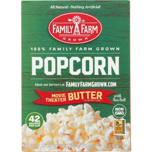 FAMILY FARM GROWN: Microwave Movie Theater Butter Popcorn 3 Count, 9 oz
