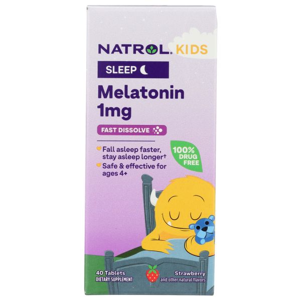 NATROL: Kids Melatonin Sleep Support 1mg Strawberry Fast Dissolve Tablets, 40 tb
