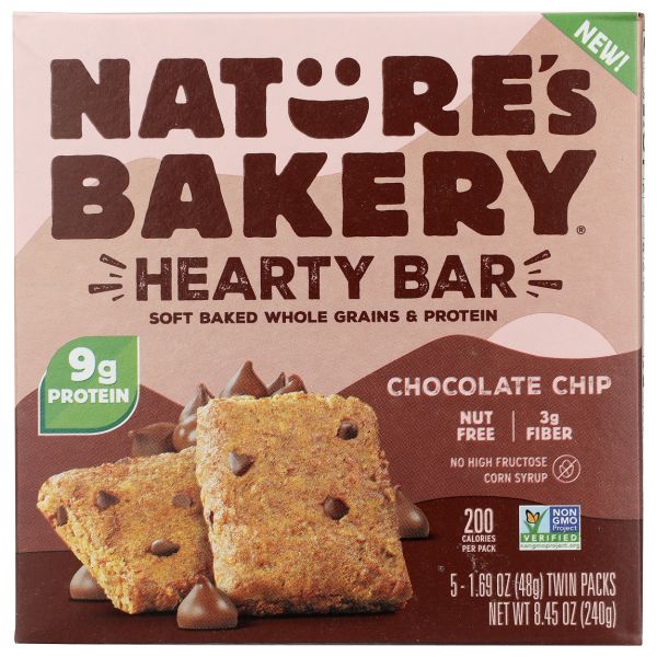 NATURE'S BAKERY: Chocolate Chip Hearty Bar 5pc, 8.45 oz