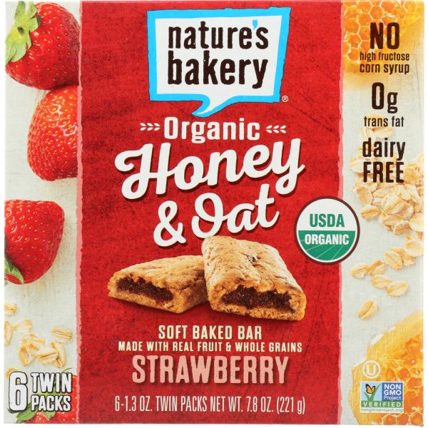 NATURES BAKERY: Organic Honey & Oat Bar Strawberry, 7.8 oz