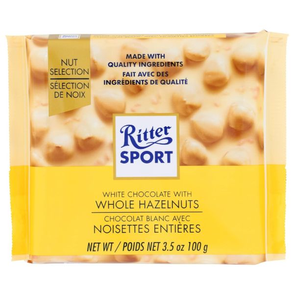 RITTER SPORT: White Chocolate with Whole Hazelnuts Bar, 3.5 oz