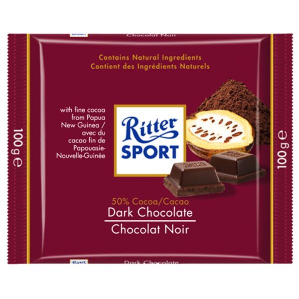 RITTER SPORT: Dark Chocolate 50% Cocoa, 3.5 oz