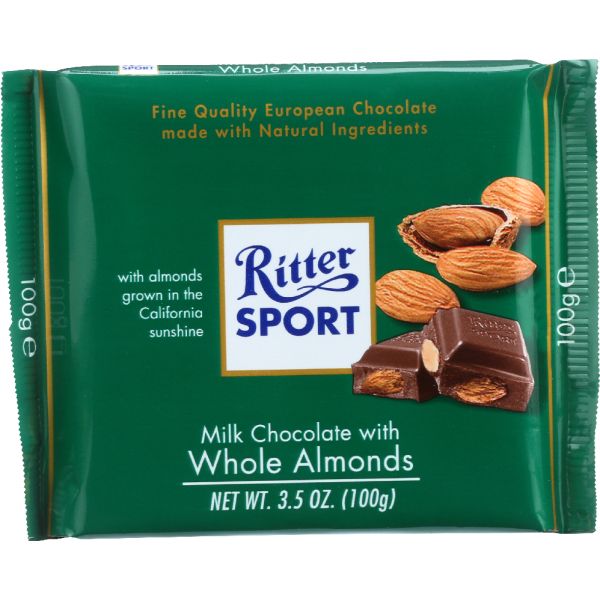 Ritter Sport Milk Chocolate with Whole Almonds, 3.5 Oz