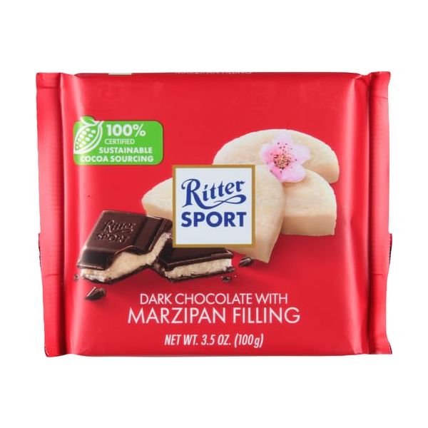 RITTER SPORT: Dark Chocolate with Marzipan, 3.5 oz
