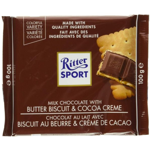 RITTER SPORT: Milk Chocolate with Butter Biscuit, 3.5 oz
