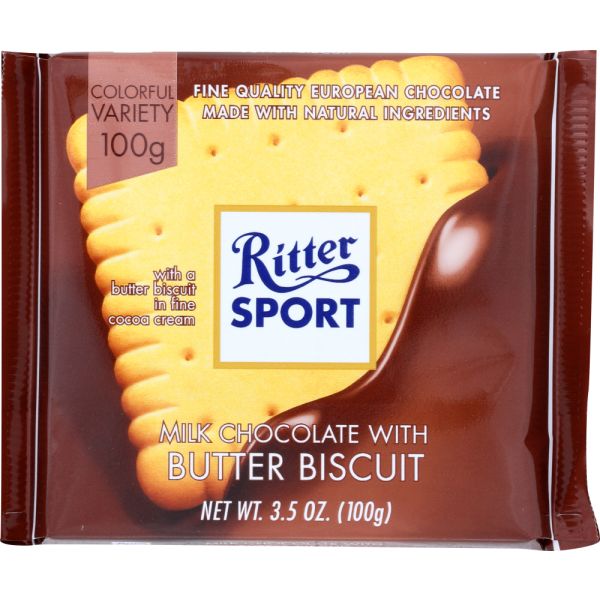 RITTER SPORT: Milk Chocolate with Butter Biscuit, 3.5 oz