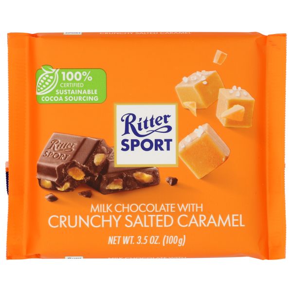RITTER SPORT: Milk Chocolate With Crunchy Salted Caramel, 3.5 oz