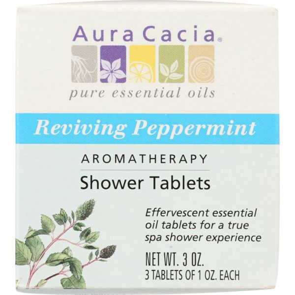 AURA CACIA: Aromatherapy Shower Tablets Reviving Peppermint 3 tablets (1 oz each), 3 oz