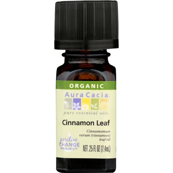 AURA CACIA: Essential Oil Organic Cinnamon Leaf, 0.25 oz