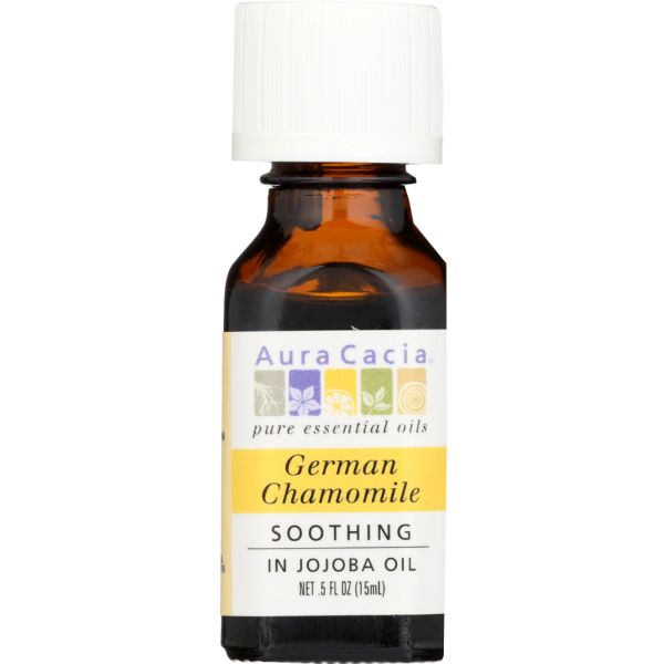AURA CACIA: Pure Essential Oil German Chamomile in Jojoba Oil, 0.5 oz