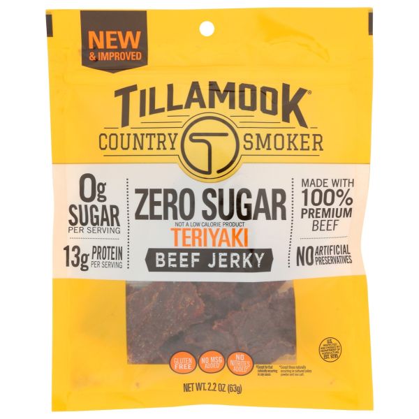 TILLAMOOK COUNTRY SMOKER: Zero Sugar Teriyaki Beef Jerky, 2.2 oz