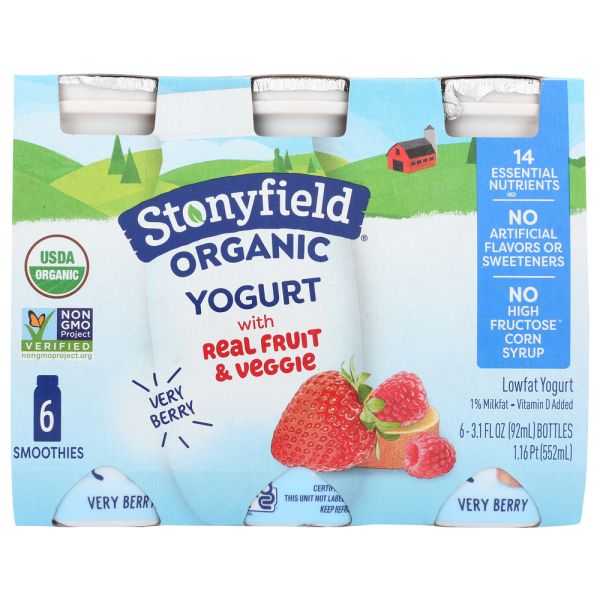STONYFIELD: Organic YoKids Smoothies Very Berry 6 Count, 18.6 Oz