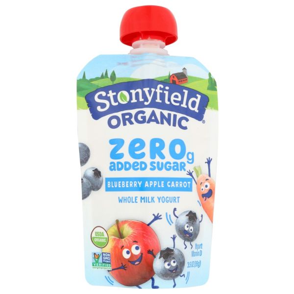 STONYFIELD: Organic Whole Milk Yogurt Pouch Blueberry Apple Carrot, 3.5 oz