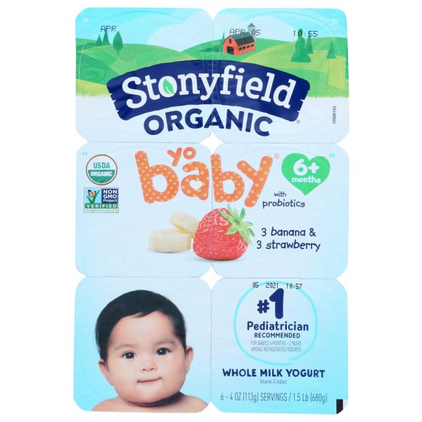 STONYFIELD: YoBaby Banana Strawberry Organic Yogurt 6 Count, 24 oz