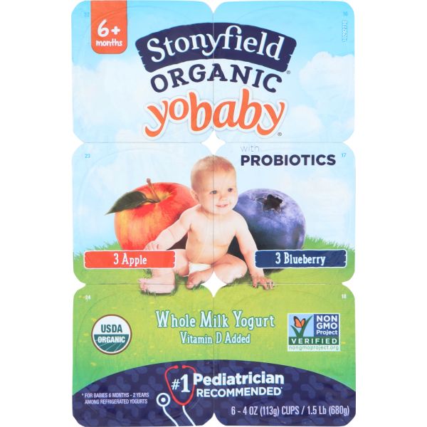 STONYFIELD: Organic Yobaby Blueberry Apple Yogurt 6 Pack (4 oz each), 24 oz