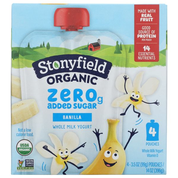 STONYFIELD: Zero Sugar Organic Banilla Whole Milk Yogurt 4 Count, 14 oz